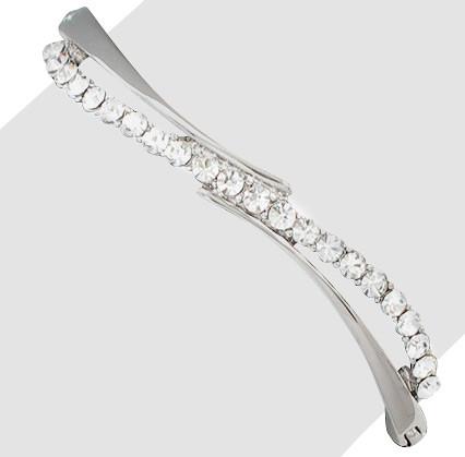 18kt White Gold Plated 18kt White Gold Plated Silver Bling Hinged Split Bracelet with Clear Swarovski Crystals - MSE Fashion