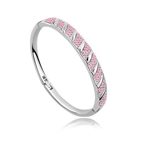18kt White Gold Plated 18kt White Gold Plated Silver Bling Hinged Wave Bracelet with L/Rose Swarovski Crystals - MSE Fashion