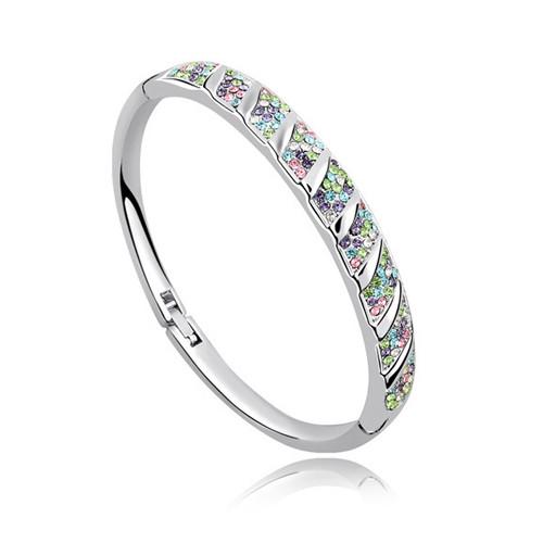 18kt White Gold Plated 18kt White Gold Plated Silver Bling Hinged Wave Bracelet with Multi Coloured Swarovski Crystals - MSE Fashion