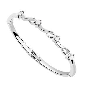 Rhodium Plated Bracelet 18kt White Gold Plated Silver Bling Hinged Bracelet with Clear Swarovski Crystals - MSE Fashion