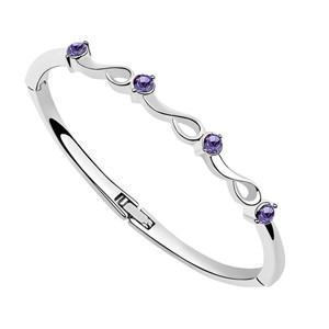 18kt White Gold Plated Silver Bling Hinged Bracelet with Lilac Swarovski Crystals