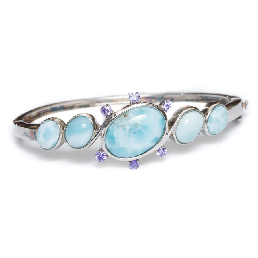Rhodium Plated Sterling Silver Bangle Larimar and Amethyst Sterling Silver Bangle - Verado Jewellery Australia