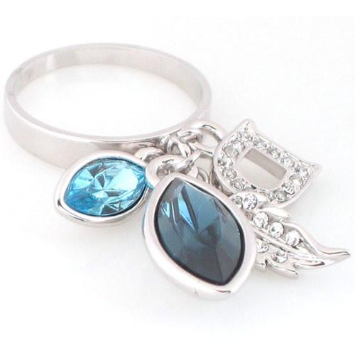 18kt White Gold Plated 18kt White Gold Plated Dangle Bling Ring featuring Sapphire Swarovski Crystal - MSE Fashion