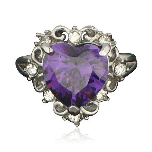18kt White Gold Plated 18kt White Gold Plated Heart Bling Ring featuring Amethyst Swarovski Crystal - MSE Fashion