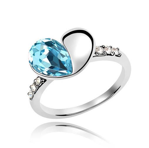 Sterling Silver Rhodium-plated Polished CZ & Blue Swarovski Crystal Ring -  Quality Gold