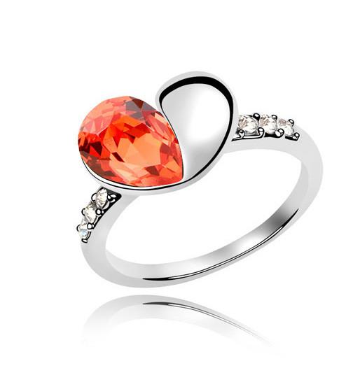 18kt White Gold Plated Bling Ring featuring Padparacha Swarovski Crystal