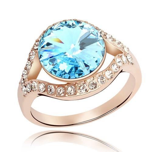 Gold Plated Ring Gold Plated Ring featuring Aquamarine Swarovski Crystal - MSE Fashion