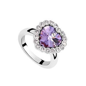 18kt White Gold Plated Heart Bling Ring featuring Lilac Swarovski Crystal