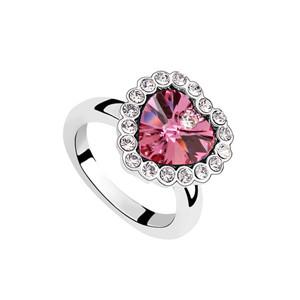 18kt White Gold Plated 18kt White Gold Plated Heart Bling Ring featuring Rose Swarovski Crystal - MSE Fashion