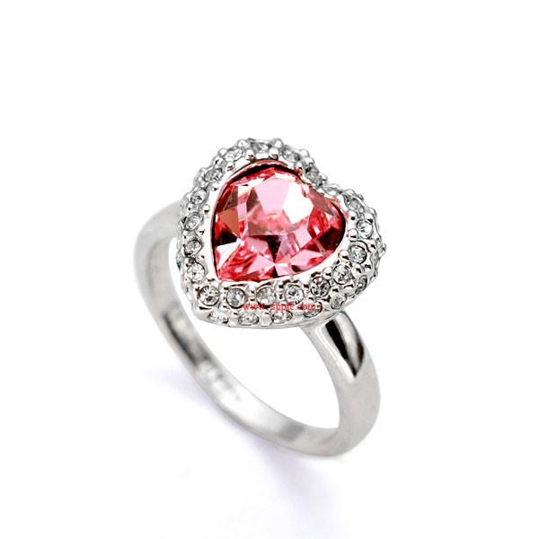 18kt White Gold Plated 18kt White Gold Plated Heart Bling Ring featuring Rose Swarovski Crystal - MSE Fashion