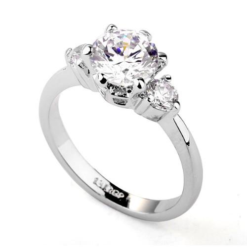 18kt White Gold Plated Clear Round Cut Solitaire Bling Ring featuring Swarovski Crystals