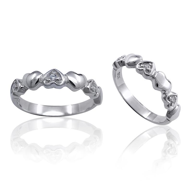 Sterling Silver Bling Ring With Crystal Clear Coloured CZ Hearts