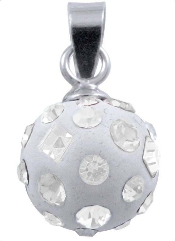 Sterling Silver Pendant - Silver Enamel Ball with Clear Swarovski Crystal