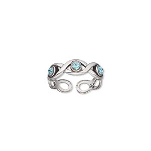 Antiqued Sterling Silver and Aqua Blue Crystal Toe Ring