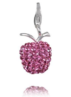 Sterling Silver Bling Charm - Apple (Pink)